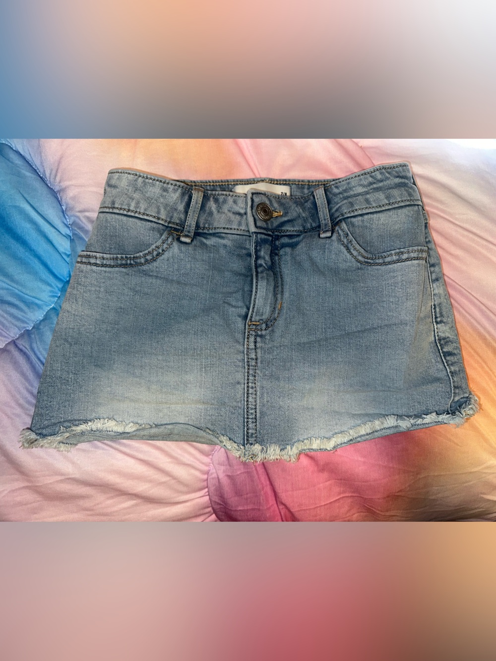 abercrombie kids Light Blue Denim Mini Skirt with Frayed Hem built in shorts